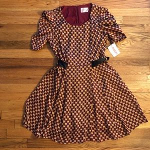 NWT Moon for Modcloth Racoon Print Burgundy Dress